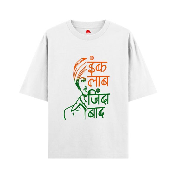 VIBETARA |Inquilab Zinda Baad| Bhagat Singh|Oversized & Regular|Patriotic Hindi Typography Male Graphic T-Shirt