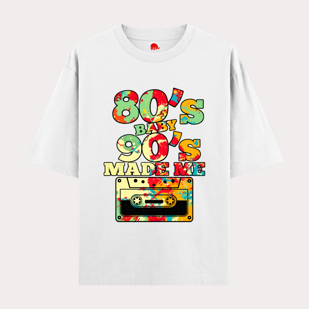 VIBETARA | 80’s Baby 99’s Made Me Retro Graphic T-Shirt | Vintage Cassette Streetwear | Oversize & Regular Fit