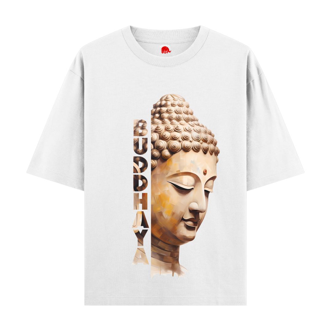 Vibetara - Buddhaya Face Graphic T Shirt - Buddha T Shirt Collection - Oversized Cotton Round neck Tees - For Men And Women