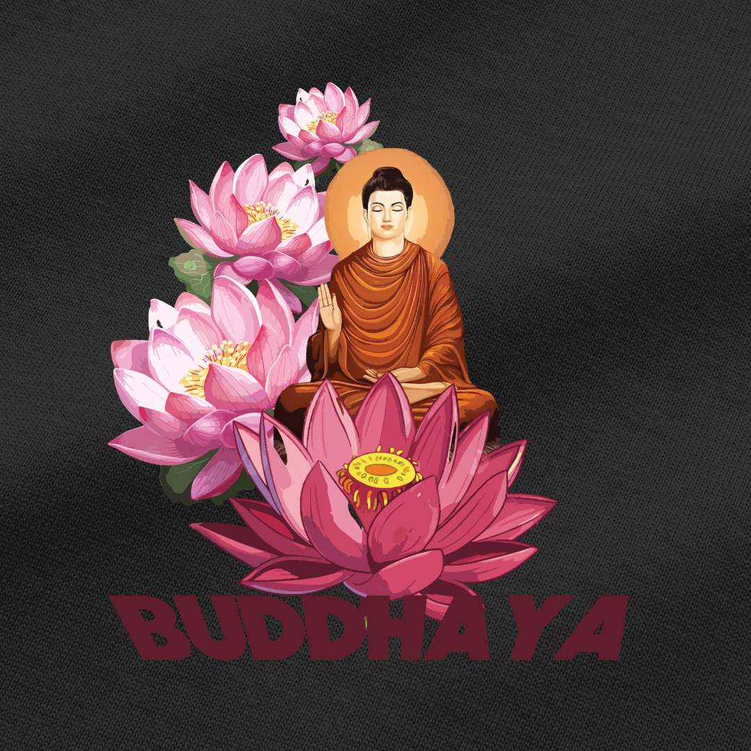 Vibetara - Buddhaya - Pink Lotus Peace Buddhaya T Shirt - Oversized 100% Cotton tees - Half Sleeves - For Men And Women