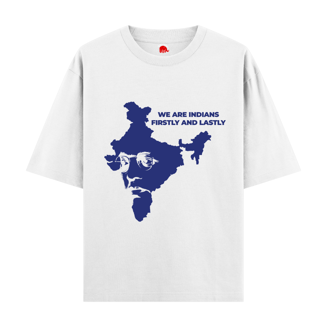 Vibetara -We Are Indians Firstly And Lastly - Baba Saheb Quotes T-Shirt - Round Neck Oversized Tees - Casual T Shirt