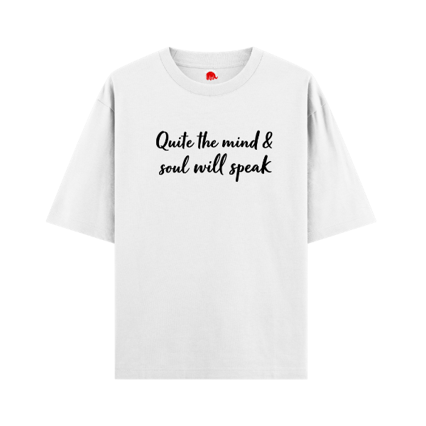 Vibetara-Quiet the Mind Soul Will Speak Buddha Oversized T-Shirt – Minimal Spiritual Meditation Graphic Tee