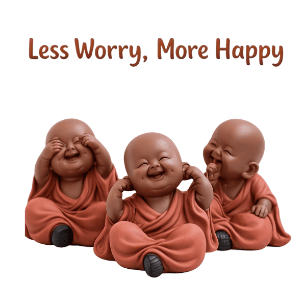 Vibetara-Less Worry More Happy Buddha Graphic Oversized T-Shirt – Cute Positive Vibes Aesthetic Black Tee