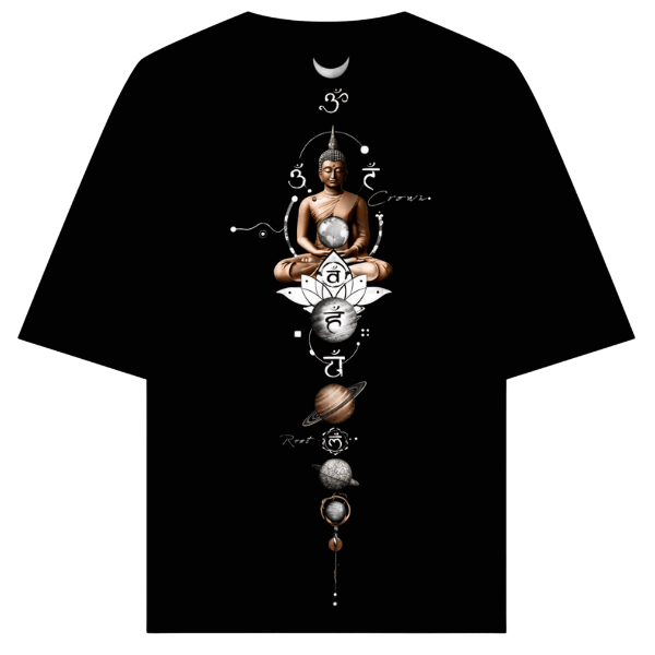 Vibetara-Enlightenment Buddha Chakra Graphic Oversized & Regular  T-Shirt – Spiritual Meditation Aesthetic Tee for Men & Women