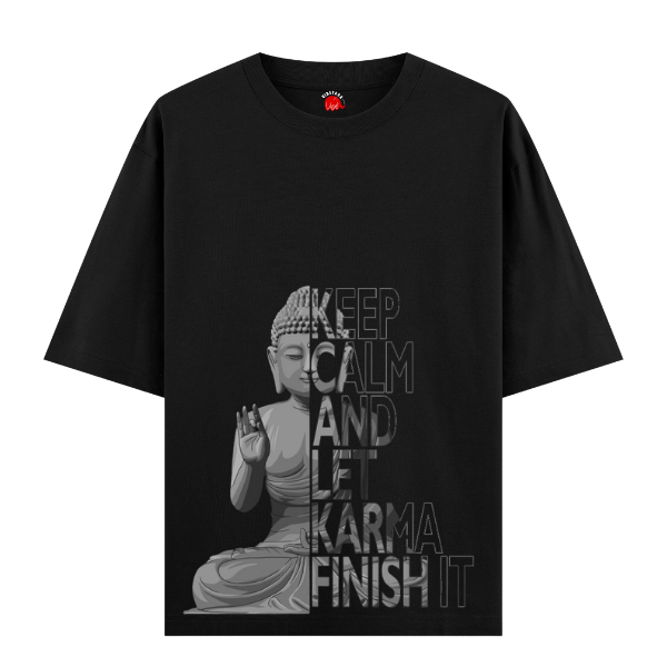 Vibetara-Keep Calm Let Karma Finish Buddha Quotes Oversized T-Shirt – Spiritual Quote Aesthetic Black Tee