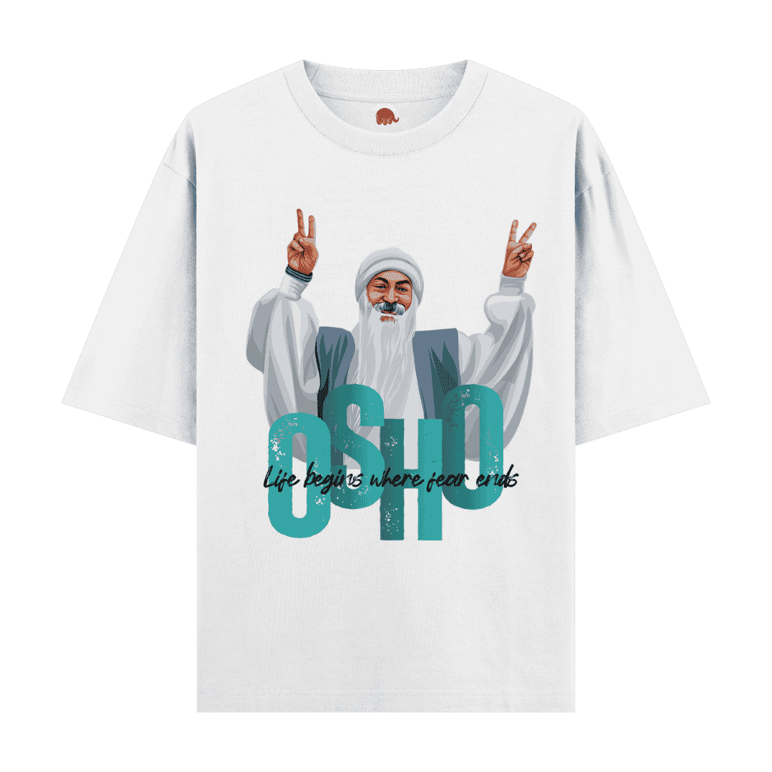 Vibetara - Life Begins Where Fear Ends - OSHO T Shirt - Osho Quotes - Oversized Round Neck - Casual Wear