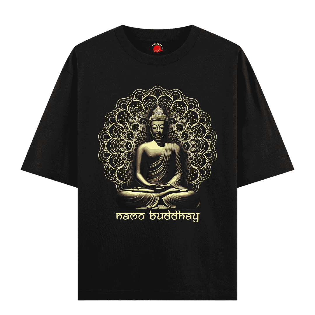 Vibetara - Namo Buddhaya T-Shirts - Oversized Printed T-Shirts - Unisex Graphic Design - Round Neck - Half Sleeves Tees