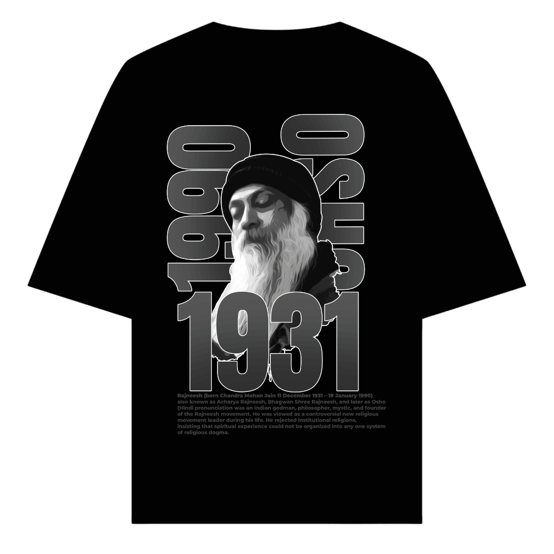 Vibetara - OSHO Front And Back Printed T-Shirt - Oversized Printed T-Shirt - Round Neck - Available In Black And White Colour