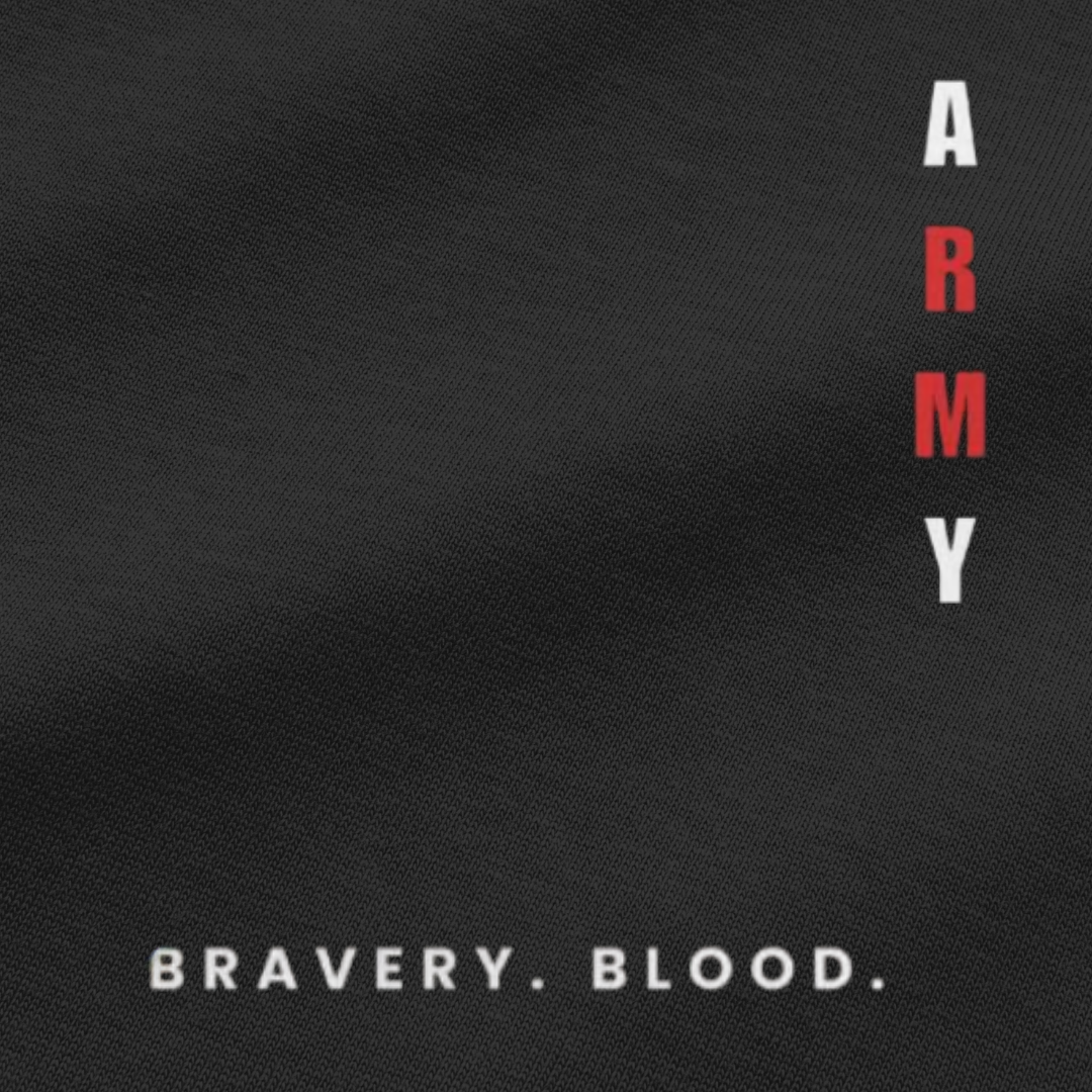 Vibetara – Indian Army Graphic Tee | Bravery Blood Bharat Tribute | Patriotic Design | Salute to Soldiers | Unisex Bold Fit | Soft Breathable Fabric | Oversized T-Shirt