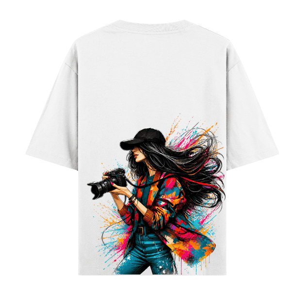 Vibetara-Minimalist Camera Graphic Oversized T-Shirt 