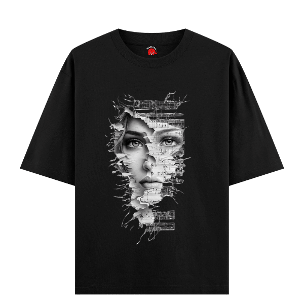 Vibetara “Echo Muse” Artistic Face & Music Notes Graphic T-Shirt