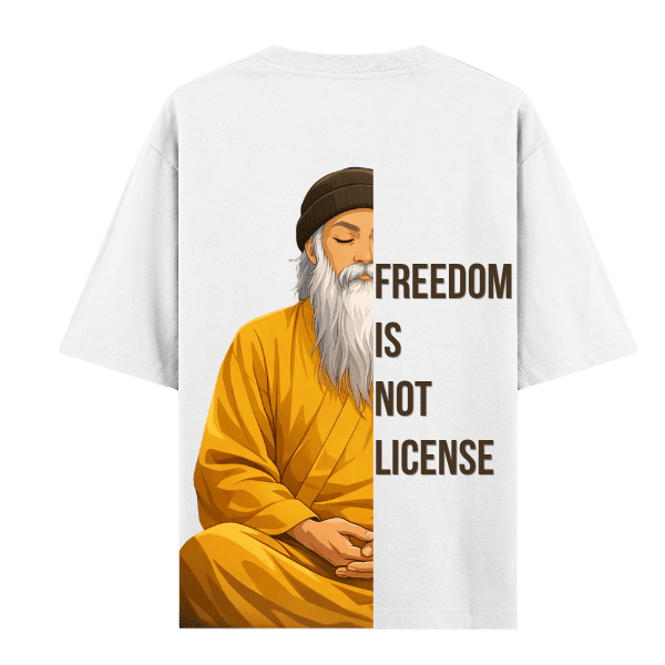 Vibetara-Freedom Is Not License T-Shirt | Anime Spiritual Oversized Graphic Tee with Front Quote & Back Meditative Art