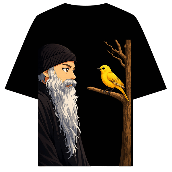 Vibetara-Anime Oversized T-Shirt | Think Less Feel More Graphic Tee with Back Print Character Art
