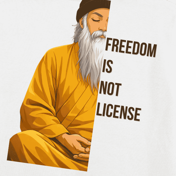 Vibetara-Freedom Is Not License T-Shirt | Anime Spiritual Oversized Graphic Tee with Front Quote & Back Meditative Art