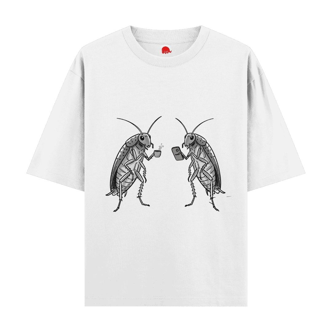 Vibetara-Cockroach Chai Time Oversized T-Shirt | Funny Cockroach Graphic Tee