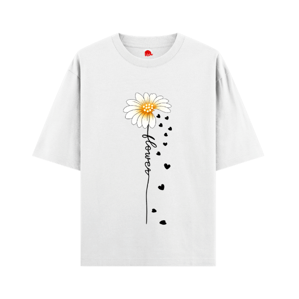 Vibetara-Minimal Daisy Flower Graphic T-Shirt for Women | Aesthetic Floral Print Tee | Soft Cotton Casual Oversized T-Shirt