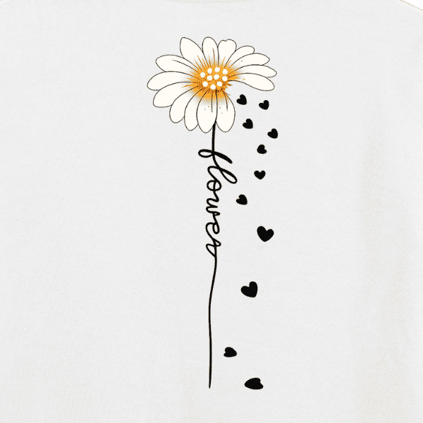 Vibetara-Minimal Daisy Flower Graphic T-Shirt for Women | Aesthetic Floral Print Tee | Soft Cotton Casual Oversized T-Shirt