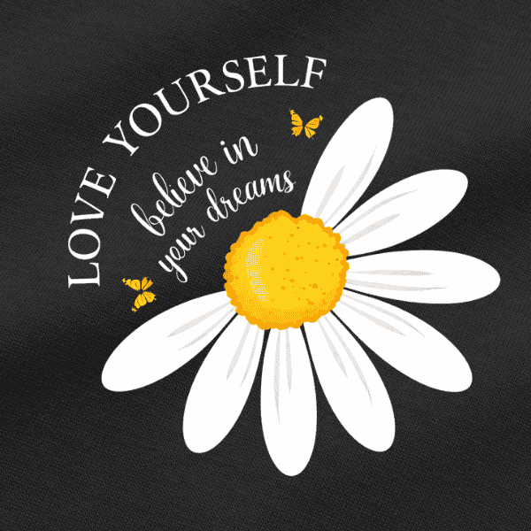 Vibetara-Love Yourself Daisy Graphic T-Shirt for Women | Motivational Floral Print Tee | Soft Cotton Casual Oversized T-Shirt