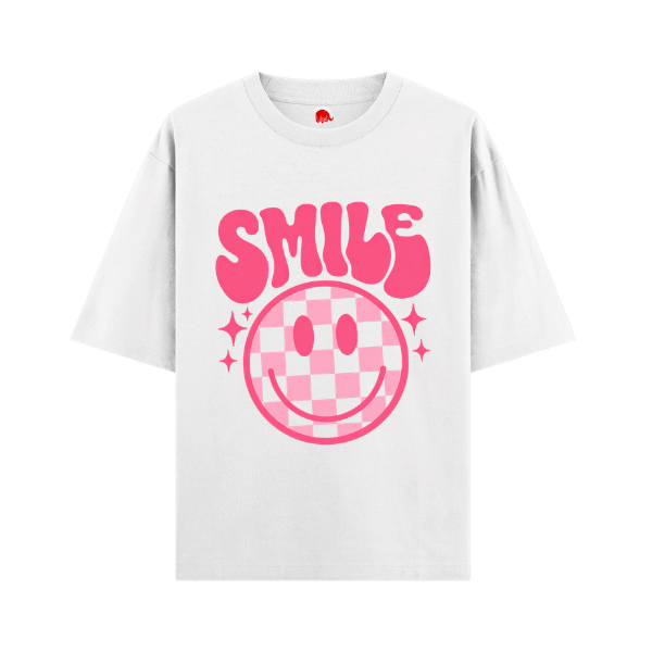 Vibetara-Smile Smiley Face Graphic T-Shirt for Women | Cute Pink Aesthetic Tee | Casual ware t-shrit 