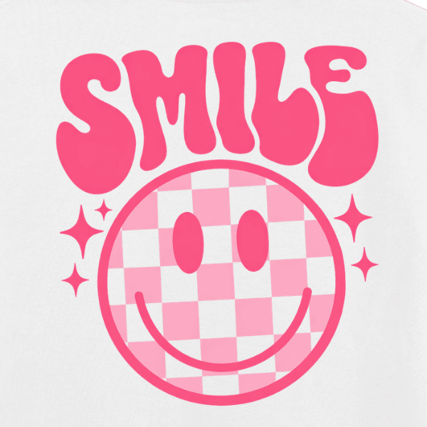 Vibetara-Smile Smiley Face Graphic T-Shirt for Women | Cute Pink Aesthetic Tee | Casual ware t-shrit 