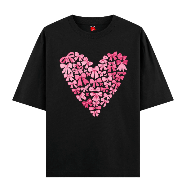 Vibetara-Floral Heart Graphic T-Shirt for Women | Cute Bow Design Tee | Aesthetic Casual Oversized Cotton T-Shirt