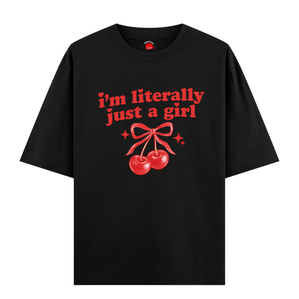 Vibetara-I’m Literally Just A Girl Graphic T-Shirt for Women | Cute Cherry Bow Print Tee 