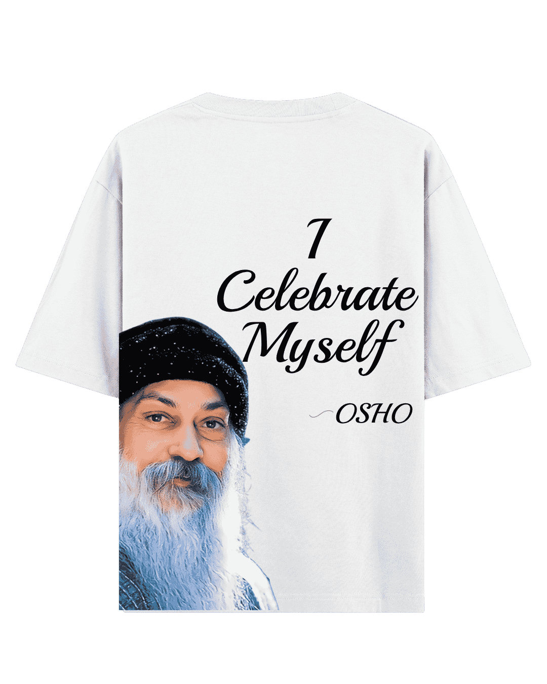 Vibetara-OSHO Celebrate Myself Oversized T-Shirt | Spiritual Quote Graphic Tee for Men & Women