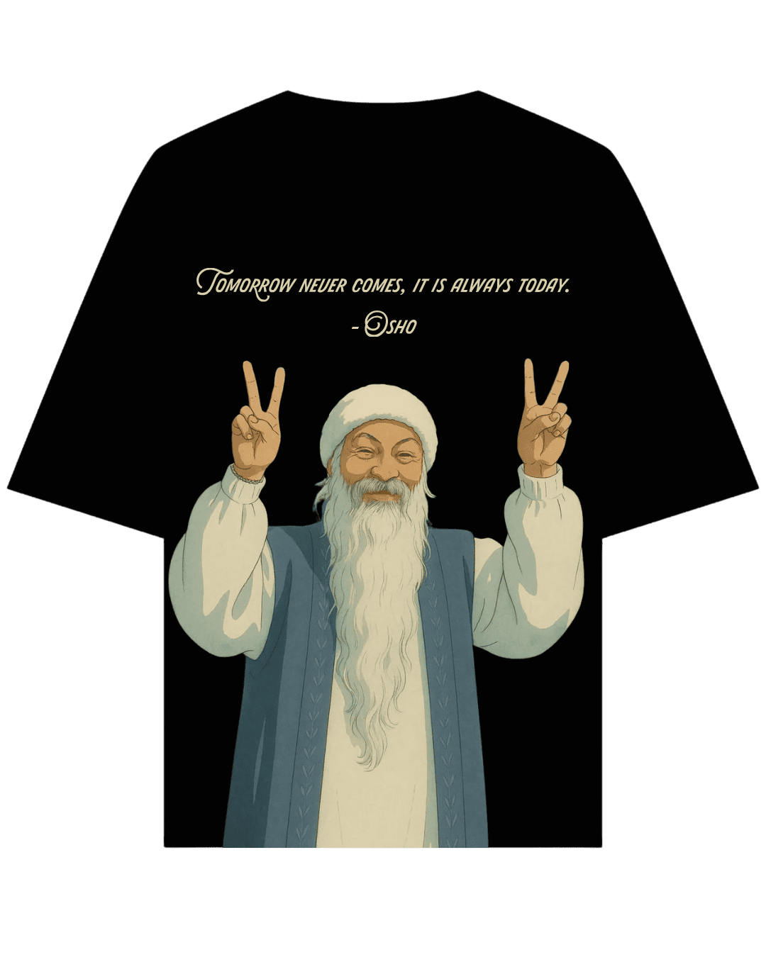 Vibetara - Peaceful vibes Osho T-Shirt - Oversized Black & White Unique Design - 100% cotton
