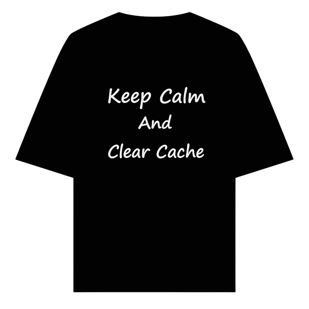 VibeTara “Keep Calm & Clear Cache” Developer Black Oversized T-Shirt (Front & Back Print)