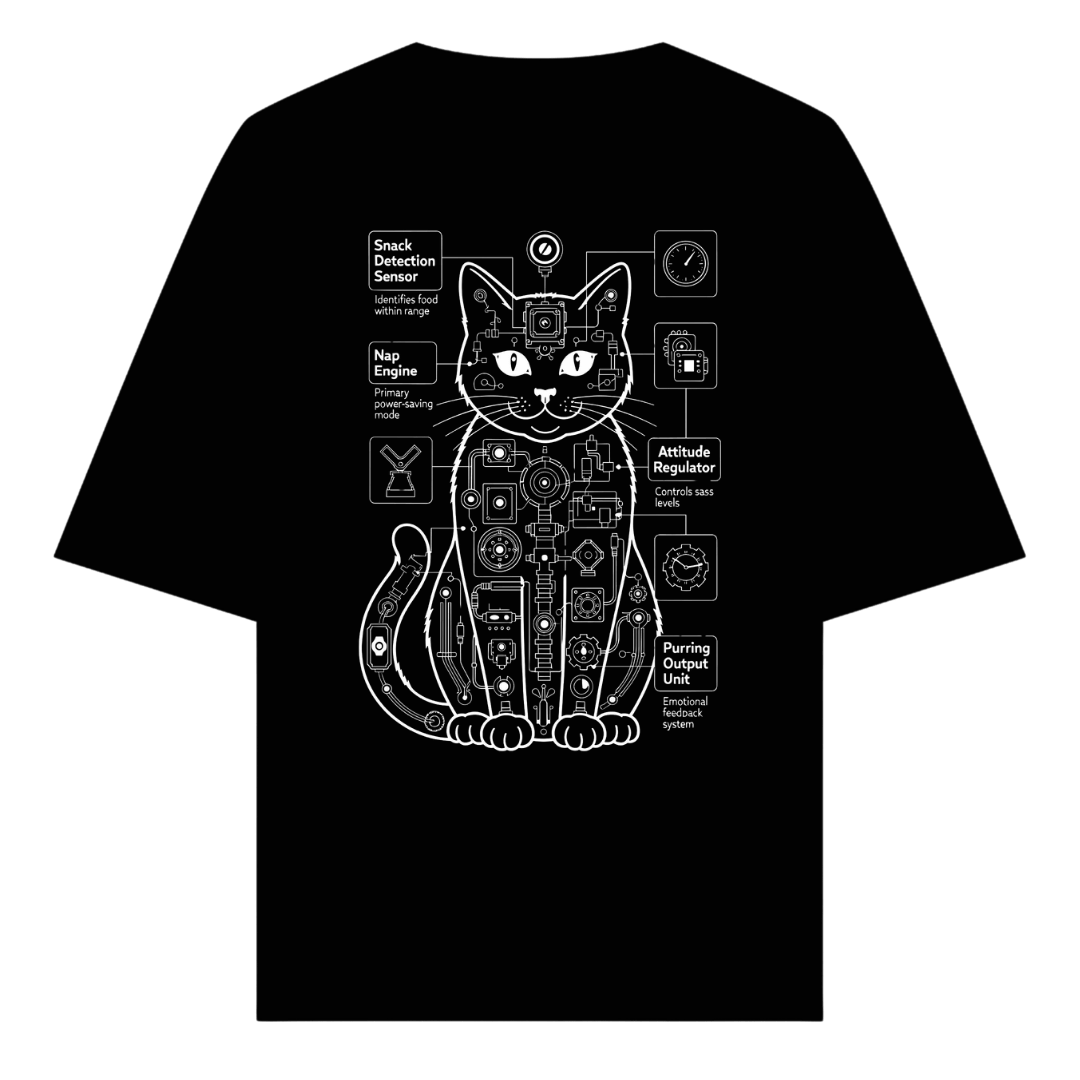 Vibetara-Cyber Cat Programmer Oversized T-Shirt | Tech Cat Coding Graphic Tee