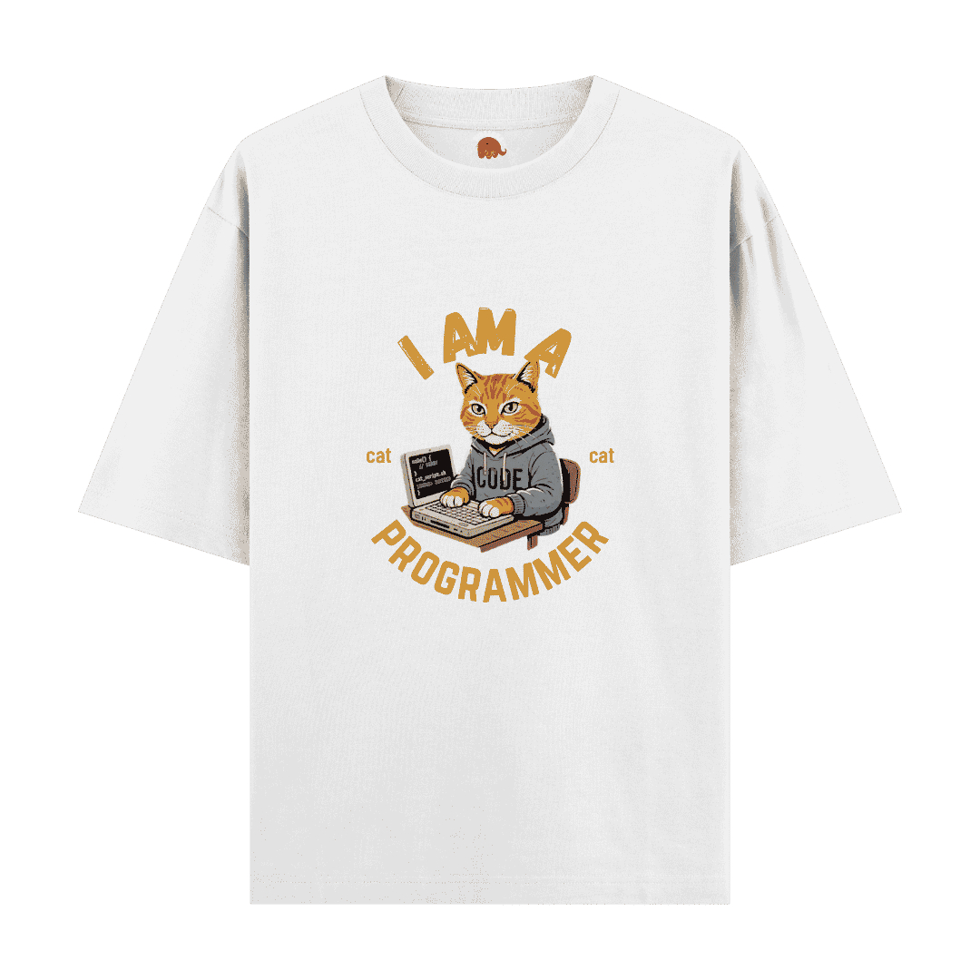 Vibetara - I Am A Programmer Cat Oversized T-Shirt | Funny Coding Graphic Tee