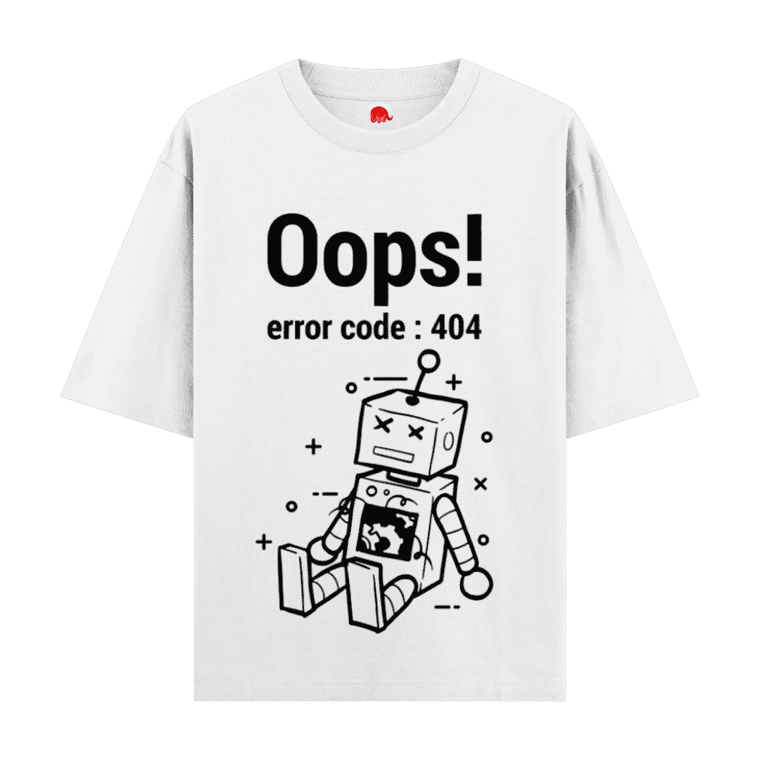 Vibetara Oops 404 Error Graphic Oversized T-Shirt – Black & White