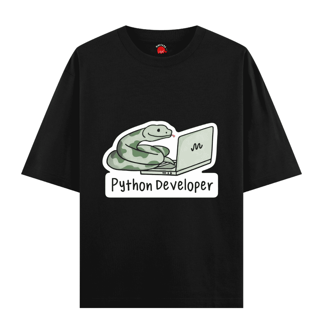 Vibetara-Python Snake Coder – Funny Python Developer Oversized T-Shirt