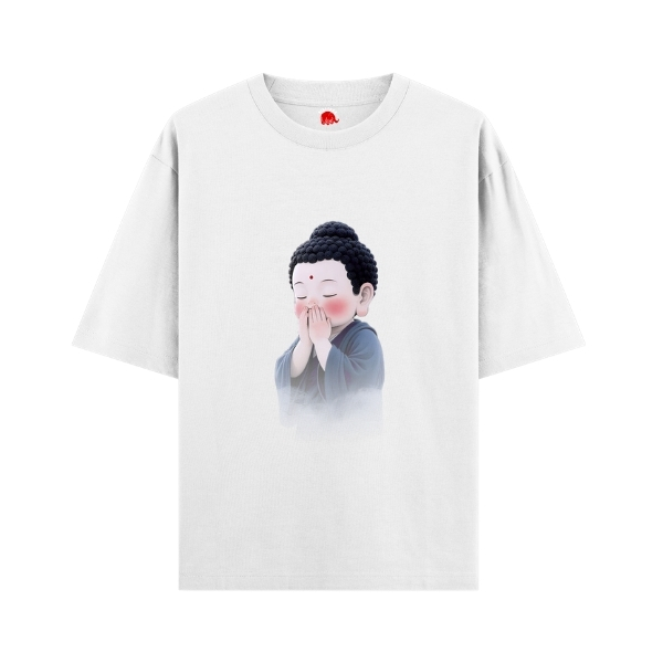 Vibetara-Cute Buddha Prayer Oversized T-Shirt | Peaceful Spiritual Graphic Tee
